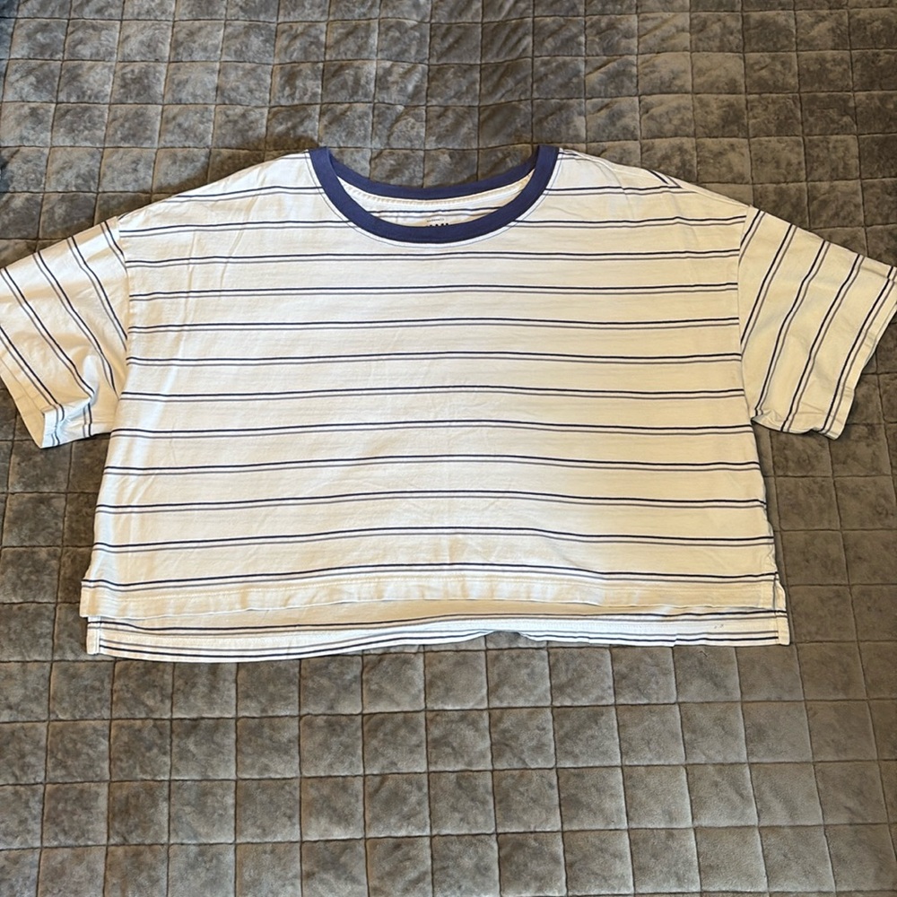 Madewell MWL Seamed Crop Tee Womens Size Medium In Stripe White Blue